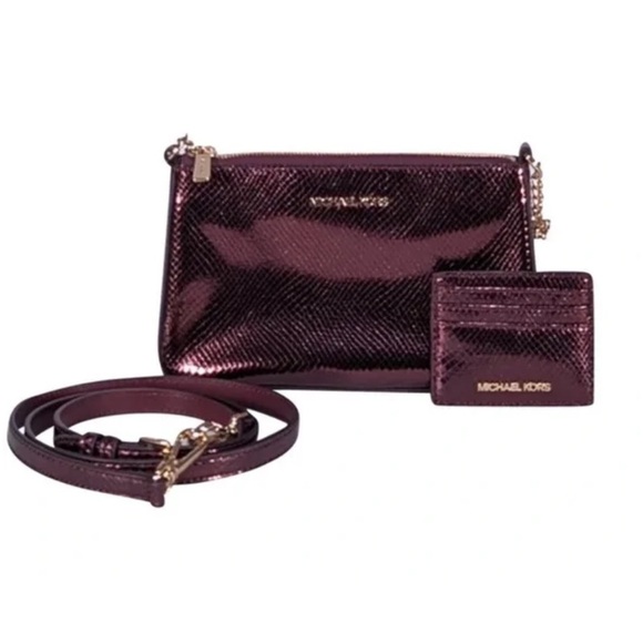 Michael Kors Handbags - Michael Kors Metallic Purple Tote/Crossbody Bag and Cardholder Set NWT in box